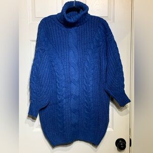Oversized turtleneck sweater dress, blue , size small from SHEIN